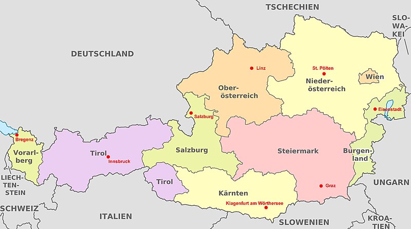 Bundesländer und Hauptstädte Österreichs